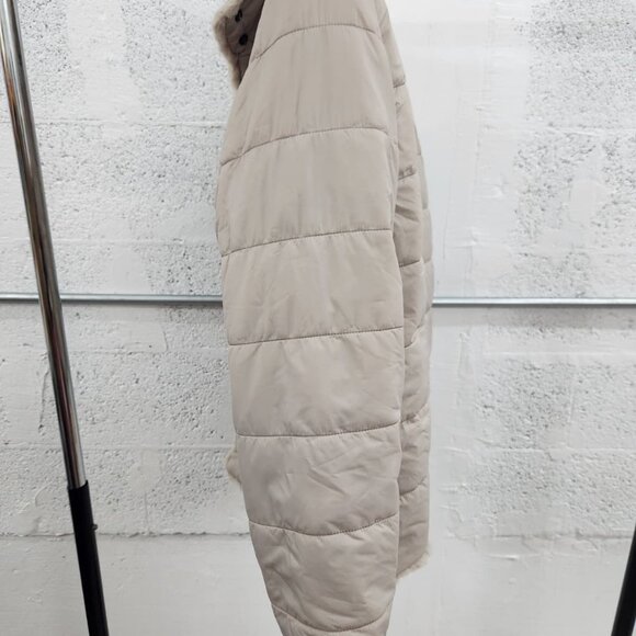 NWT Nicole Miller Reversible Faux Fur Puffer Jacket Tan Size Small - Picture 15 of 16